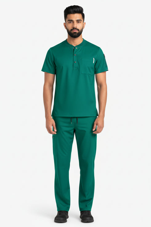 Men’s 2-Pocket Henley Scrub Set – Polyester Spandex Stretch